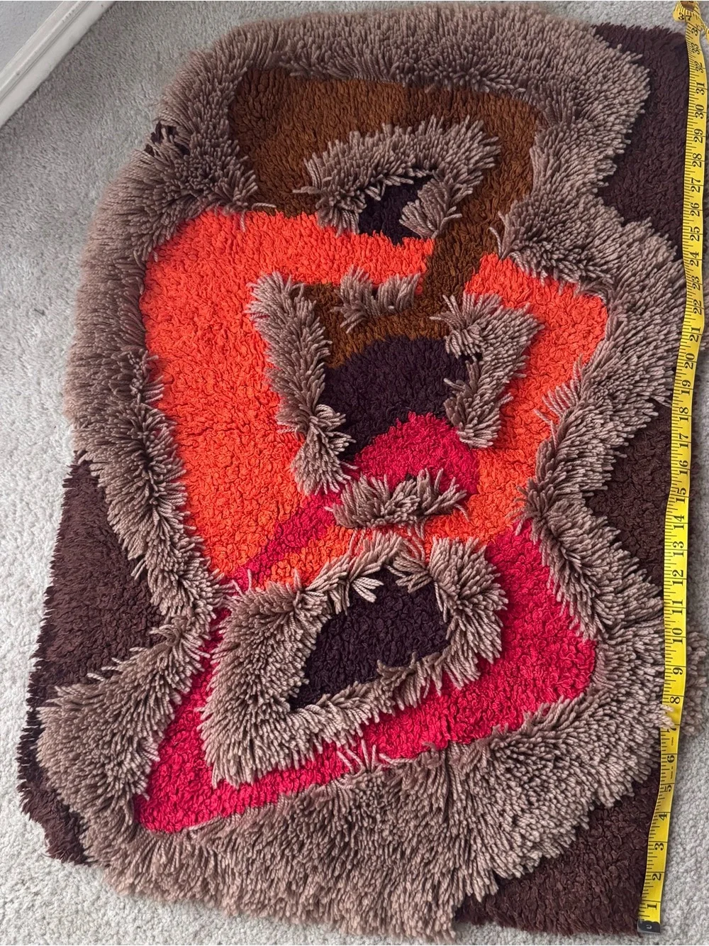 VTG Scandinavian Style Rya Shag Pile Rug Abstract Geometric Art Deco Design 70’s